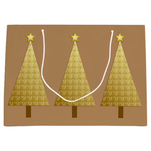 金箔のモダンクリスマスツリー ラージペーパーバッグ (正面)