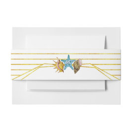 金箔のラインと貝殻のビーチ結婚式 招待状ベリーバンド