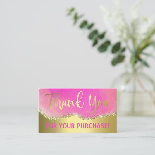 金箔の上にピンクを付けてありがとう 名刺 (スタンド正面)