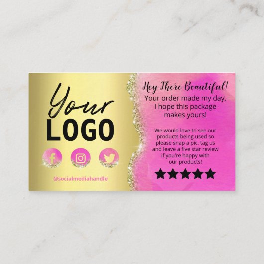 金箔の上にピンクを付けてありがとう 名刺 (裏面)