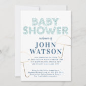 金箔の傘の青と白のベビーシャワー 招待状 (正面)