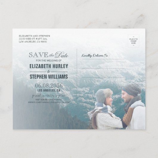 金箔の山結婚の写真の保存日付 案内ポストカード (裏面)