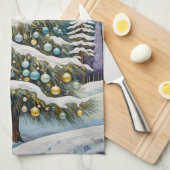 金箔の常緑樹 キッチンタオル (四つ折り)