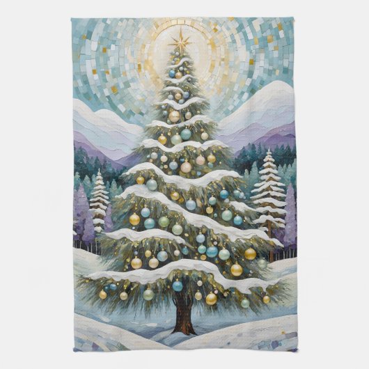 金箔の常緑樹 キッチンタオル (縦)