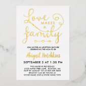 金箔の愛で家族の養子縁組シャワー 箔招待状 (正面)