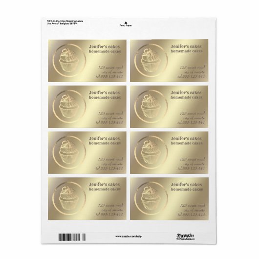 金箔の手作りカップケーキとお菓子 ラベル (フルシート)