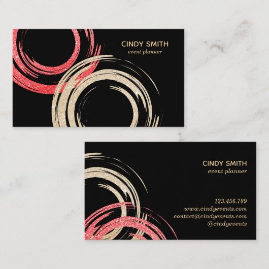 金箔の抽象芸術が赤いキラキラ光るブラシを囲む 名刺 (正面/裏面)