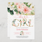 金箔の文字それは女の子のフローラの赤ちゃんシャワー 招待状 (正面/裏面)