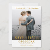 金箔の書道の写真の保存日付 招待状 (正面)