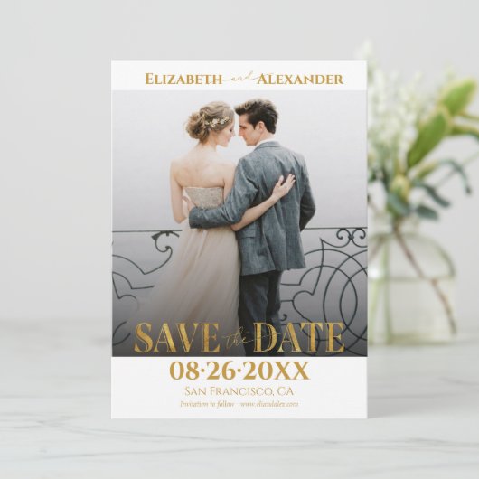 金箔の書道の写真の保存日付 招待状 (スタンド正面)