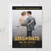 金箔の書道の写真の保存日付 招待状 (正面)