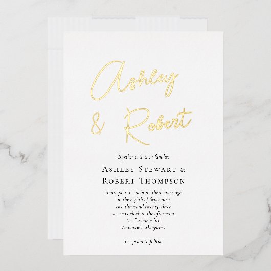 金箔の書道モダン書結婚の 箔招待状 (封筒)