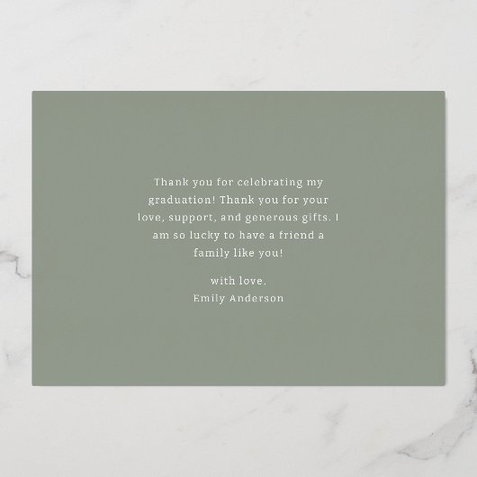 金箔の書道卒業写真ありがとう 箔招待状 (裏面)