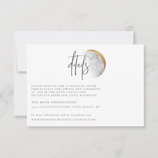 金箔の月結婚の詳細カード 招待状 (正面)