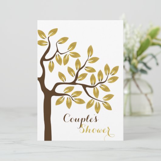 金箔の木のカップルモダンシャワー結婚の 招待状 (スタンド正面)