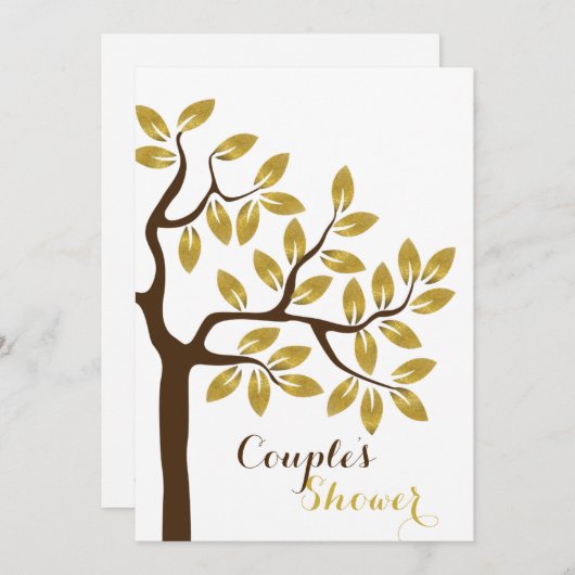金箔の木のカップルモダンシャワー結婚の 招待状 (正面/裏面)