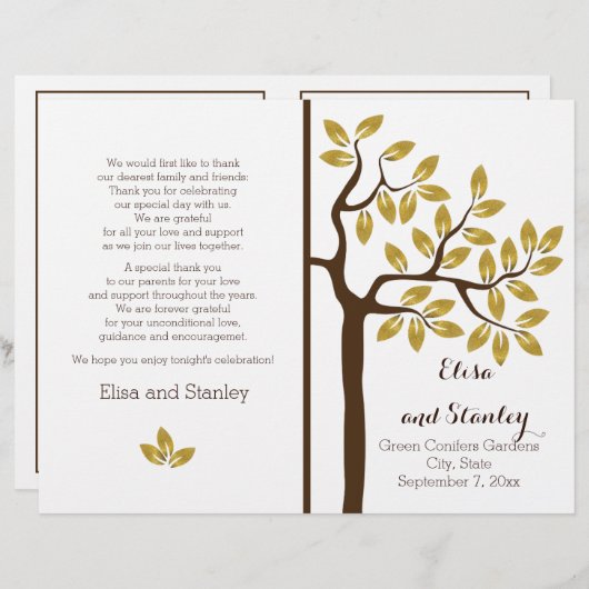 金箔の木の折りモダン畳み式結婚式 (正面/裏面)