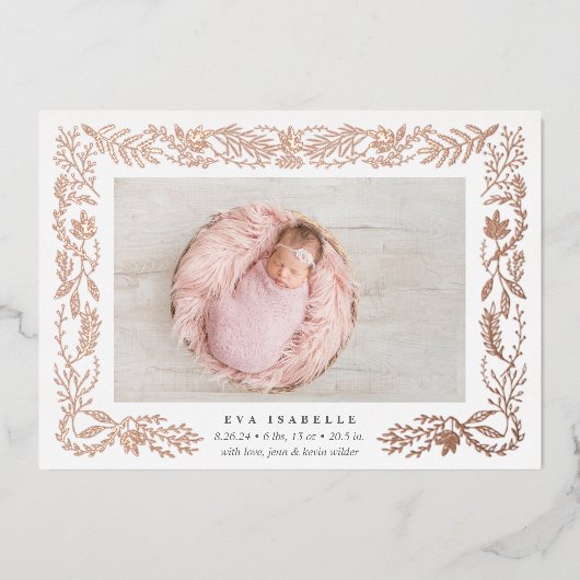 金箔の枝を箔の誕生発表 箔招待状 (正面)