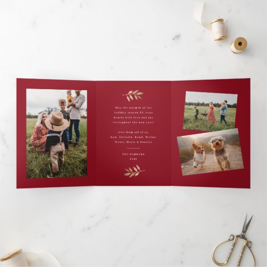 金箔の枝メリークリスマス5写真 三つ折りクリスマスカード (内部)