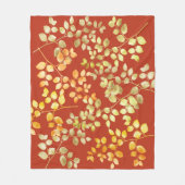 金箔の秋の葉と焦茶色のオレンジ フリースブランケット (正面)