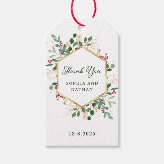 金箔の緑が白 | クリスマスサンキュー ギフトタグ (正面)