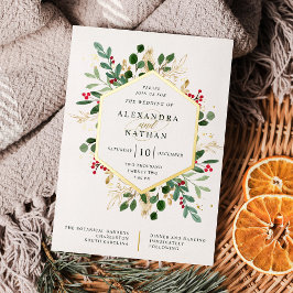 金箔の緑が白 |クリスマス結婚の 箔招待状