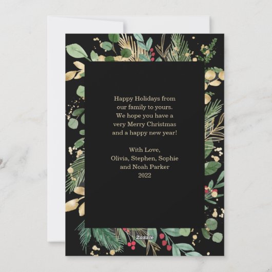 金箔の緑オンブラック |メリークリスマス シーズンカード (裏面)