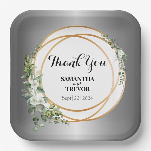 金箔の緑:カスタムのボタニカルステッカー ペーパープレート (正面)