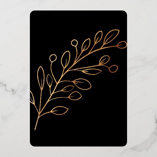 金箔の葉と家族写真のクリスマス 箔シーズンカード (裏面)