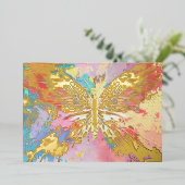 金箔の蝶、金ゴールド箔、紫のピンクブルーカード 箔シーズンカード (立ち正面)