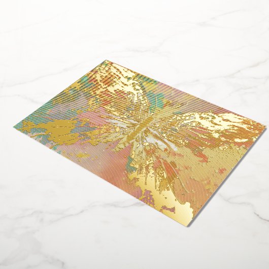 金箔の蝶、金ゴールド箔、紫のピンクブルーカード 箔シーズンカード (回転した状態)