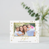 金箔の雪の結晶の喜びクリスマスフォトカード シーズンポストカード (スタンド正面)