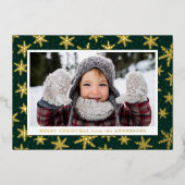 金箔の雪の結晶フォトグリーンと金ゴールド 箔シーズンカード (正面)