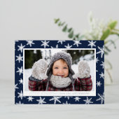 金箔の雪の結晶フォトネイビーとシルバー 箔シーズンカード (立ち正面)