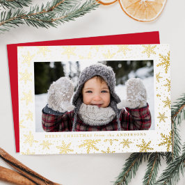 金箔の雪の結晶フォトレッドと金ゴールド 箔シーズンカード