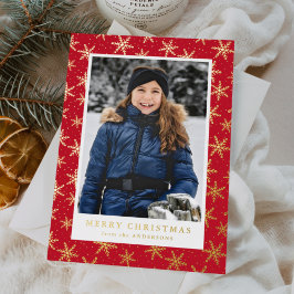 金箔の雪の結晶フォトレッドと金ゴールド 箔シーズンカード