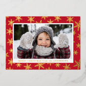 金箔の雪の結晶フォトレッドと金ゴールド 箔シーズンカード (正面)