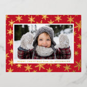 金箔の雪の結晶フォトレッドと金ゴールド 箔シーズンポストカード (正面)