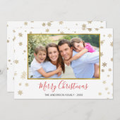金箔の雪の結晶メリークリスマスフォトカード シーズンカード (正面/裏面)