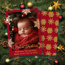 金箔の雪片と家族の写真パーソナライズされた 箔シーズンカード