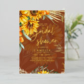 金箔ひまわり素朴ブライダルシャワーQRコード 箔招待状 (立ち正面)