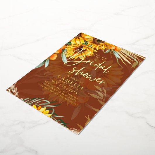 金箔ひまわり素朴ブライダルシャワーQRコード 箔招待状 (回転した状態)