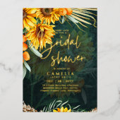 金箔ひまわり素朴ブライダルシャワーQRコード 箔招待状 (正面)