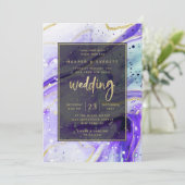 金箔を使用したインキスプラッシュパープル結婚大理石 招待状 (スタンド正面)