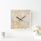 金箔を施したパリの地図 スクエア壁時計 (ホーム)