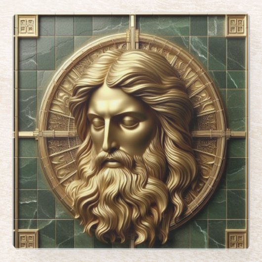 金箔を施した大理石の上にアブソリューションでエレガンス ガラスコースター (正面)