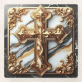 金箔を施した大理石の上にアブソリューションでエレガンス ガラスコースター (正面)