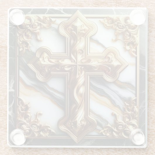 金箔を施した大理石の上にアブソリューションでエレガンス ガラスコースター (裏面)