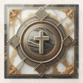 金箔を施した大理石の上にアブソリューションでエレガンス ガラスコースター (正面)