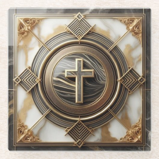 金箔を施した大理石の上にアブソリューションでエレガンス ガラスコースター (正面)